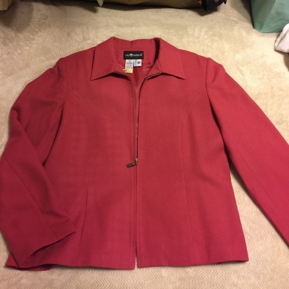 Sag Harbor wool lined blazer zip front on seam pockets deep coral size 18 - Picture 9 of 9